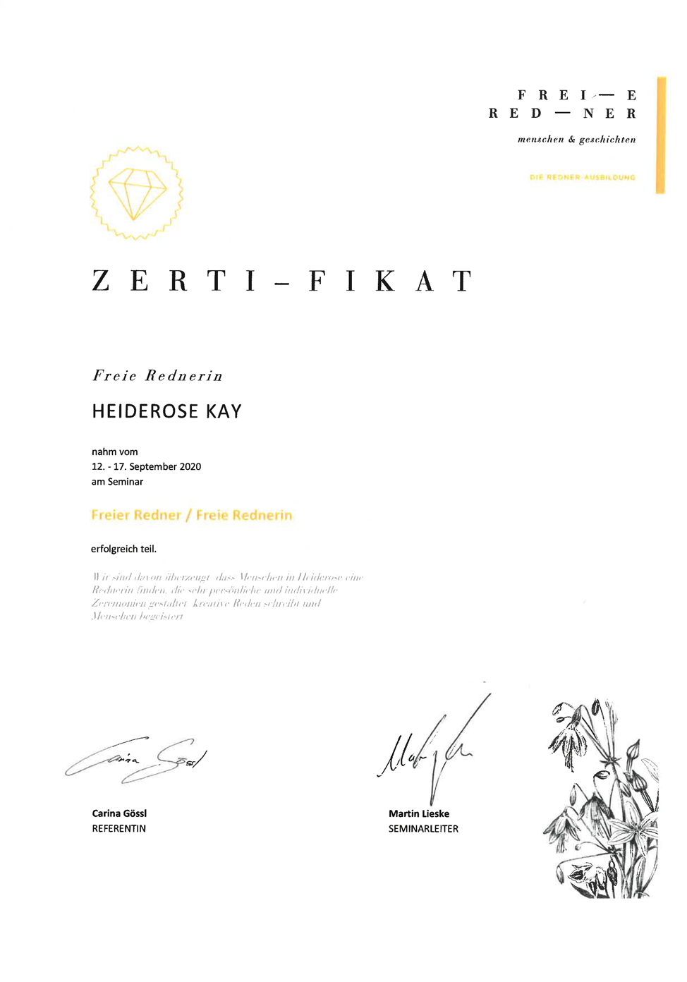 Zertifikat als frei Rednerin - 2 | Heiderose Kay